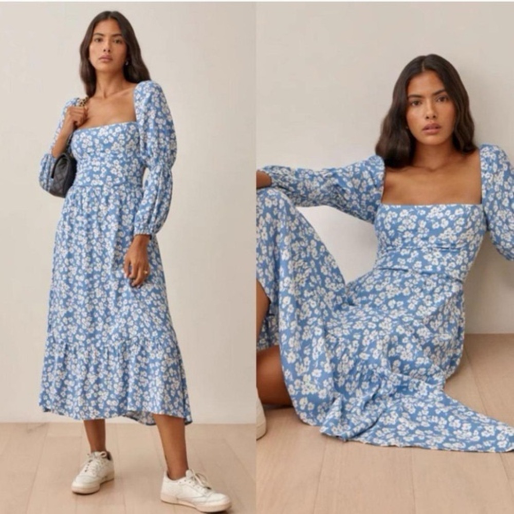 Reformation Floral Blue Midi Dress